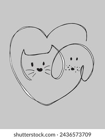 Umriss Illustration Vektor-Bild von einer Katze und Hund.
Handgezeichnetes Kunstwerk eines Katzen- und Hundelogos.
Einfaches, niedliches Original-Logo.
Handgezeichnete Vektor-Illustration für Poster.