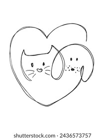 Outline illustration vector image of a cat and dog.
Hand drawn artwork of a cat and dog logo.
Simple cute original logo.
Hand drawn vector illustration for posters.