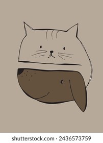 Outline illustration vector image of a cat and dog.
Hand drawn artwork of a cat and dog logo.
Simple cute original logo.
Hand drawn vector illustration for posters.