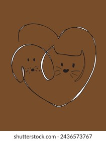 Outline illustration vector image of a cat and dog.
Hand drawn artwork of a cat and dog logo.
Simple cute original logo.
Hand drawn vector illustration for posters.