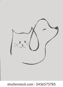 Outline illustration vector image of a cat and dog.
Hand drawn artwork of a cat and dog logo.
Simple cute original logo.
Hand drawn vector illustration for posters.