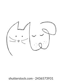 Outline illustration vector image of a cat and dog.
Hand drawn artwork of a cat and dog logo.
Simple cute original logo.
Hand drawn vector illustration for posters.