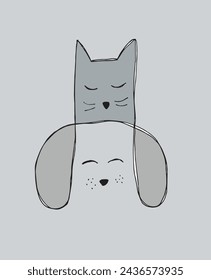 Outline illustration vector image of a cat and dog.
Hand drawn artwork of a cat and dog logo.
Simple cute original logo.
Hand drawn vector illustration for posters.