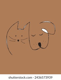 Outline illustration vector image of a cat and dog.
Hand drawn artwork of a cat and dog logo.
Simple cute original logo.
Hand drawn vector illustration for posters.