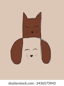 Outline illustration vector image of a cat and dog.
Hand drawn artwork of a cat and dog logo.
Simple cute original logo.
Hand drawn vector illustration for posters.