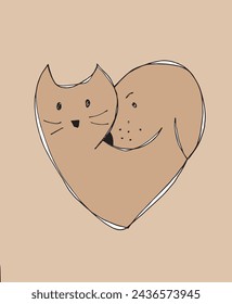 Outline illustration vector image of a cat and dog.
Hand drawn artwork of a cat and dog logo.
Simple cute original logo.
Hand drawn vector illustration for posters.