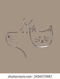 Outline illustration vector image of a cat and dog.
Hand drawn artwork of a cat and dog logo.
Simple cute original logo.
Hand drawn vector illustration for posters.