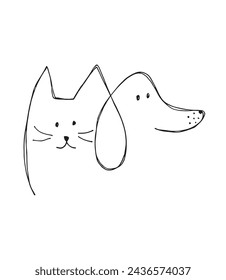 Outline illustration vector image of a cat and dog.
Hand drawn artwork of a cat and dog logo.
Simple cute original logo.
Hand drawn vector illustration for posters.