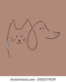 Outline illustration vector image of a cat and dog.
Hand drawn artwork of a cat and dog logo.
Simple cute original logo.
Hand drawn vector illustration for posters.