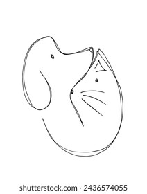 Outline illustration vector image of a cat and dog.
Hand drawn artwork of a cat and dog logo.
Simple cute original logo.
Hand drawn vector illustration for posters.
