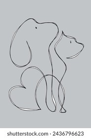 Outline illustration vector image of a cat and dog.
Hand drawn artwork of a cat and dog logo.
Simple cute original logo.
Hand drawn vector illustration for posters.