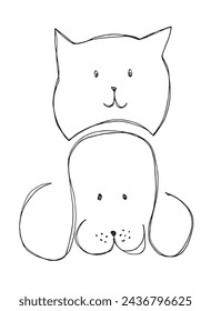 Outline illustration vector image of a cat and dog.
Hand drawn artwork of a cat and dog logo.
Simple cute original logo.
Hand drawn vector illustration for posters.