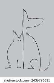 Outline illustration vector image of a cat and dog.
Hand drawn artwork of a cat and dog logo.
Simple cute original logo.
Hand drawn vector illustration for posters.