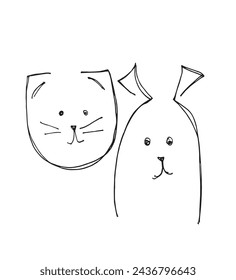 Umriss Illustration Vektor-Bild von einer Katze und Hund.
Handgezeichnetes Kunstwerk eines Katzen- und Hundelogos.
Einfaches, niedliches Original-Logo.
Handgezeichnete Vektor-Illustration für Poster.