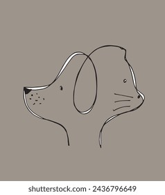 Outline illustration vector image of a cat and dog.
Hand drawn artwork of a cat and dog logo.
Simple cute original logo.
Hand drawn vector illustration for posters.