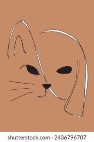 Outline illustration vector image of a cat and dog.
Hand drawn artwork of a cat and dog logo.
Simple cute original logo.
Hand drawn vector illustration for posters.