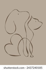 Ilustración de contorno de imagen vectorial de un gato y un perro.
Dibujo a mano del logo de un gato y un perro.
Simple lindo logotipo original.
Dibujado a mano ilustración vectorial para carteles.