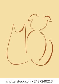 Ilustración de contorno de imagen vectorial de un gato y un perro.
Dibujo a mano del logo de un gato y un perro.
Simple lindo logotipo original.
Dibujado a mano ilustración vectorial para carteles.