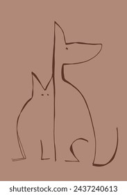 Outline illustration vector image of a cat and dog.
Hand drawn artwork of a cat and dog logo.
Simple cute original logo.
Hand drawn vector illustration for posters.