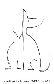 Outline illustration vector image of a cat and dog.
Hand drawn artwork of a cat and dog logo.
Simple cute original logo.
Hand drawn vector illustration for posters.