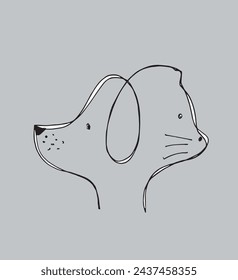 Outline illustration vector image of a cat and dog.
Hand drawn artwork of a cat and dog logo.
Simple cute original logo.
Hand drawn vector illustration for posters.