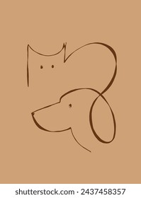Outline illustration vector image of a cat and dog.
Hand drawn artwork of a cat and dog logo.
Simple cute original logo.
Hand drawn vector illustration for posters.