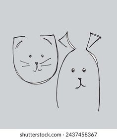 Outline illustration vector image of a cat and dog.
Hand drawn artwork of a cat and dog logo.
Simple cute original logo.
Hand drawn vector illustration for posters.