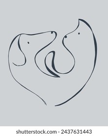 Outline illustration vector image of a cat and dog.
Hand drawn artwork of a cat and dog logo.
Simple cute original logo.
Hand drawn vector illustration for posters.