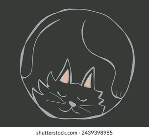 Outline illustration vector image of a  cat.
Hand drawn artwork of a cat logo.
Simple cute original logo.
Hand drawn vector illustration for posters.