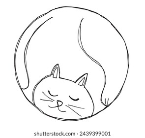 Outline illustration vector image of a  cat.
Hand drawn artwork of a cat logo.
Simple cute original logo.
Hand drawn vector illustration for posters.