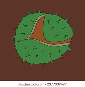 Outline illustration vector image of a chestnut.
Hand drawn artwork of a chestnut. 
Simple cute original logo.
Hand drawn vector illustration for posters, cards, t-shirts.