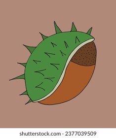 Outline illustration vector image of a chestnut.
Hand drawn artwork of a chestnut. 
Simple cute original logo.
Hand drawn vector illustration for posters, cards, t-shirts.