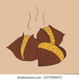 Outline illustration vector image of a chestnut.
Hand drawn artwork of a chestnut. 
Simple cute original logo.
Hand drawn vector illustration for posters, cards, t-shirts.