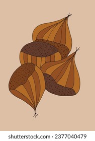 Outline illustration vector image of a chestnut.
Hand drawn artwork of a chestnut. 
Simple cute original logo.
Hand drawn vector illustration for posters, cards, t-shirts.