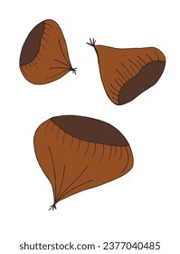 Outline illustration vector image of a chestnut.
Hand drawn artwork of a chestnut. 
Simple cute original logo.
Hand drawn vector illustration for posters, cards, t-shirts.