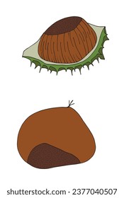 Outline illustration vector image of a chestnut.
Hand drawn artwork of a chestnut. 
Simple cute original logo.
Hand drawn vector illustration for posters, cards, t-shirts.