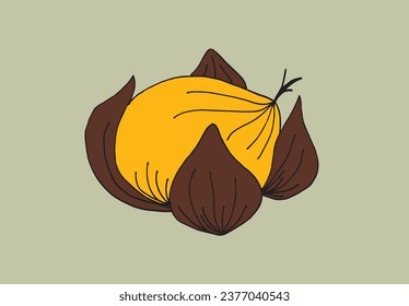 Outline illustration vector image of a chestnut.
Hand drawn artwork of a chestnut. 
Simple cute original logo.
Hand drawn vector illustration for posters, cards, t-shirts.