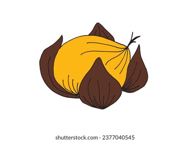 Outline illustration vector image of a chestnut.
Hand drawn artwork of a chestnut. 
Simple cute original logo.
Hand drawn vector illustration for posters, cards, t-shirts.