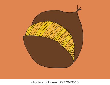 Outline illustration vector image of a chestnut.
Hand drawn artwork of a chestnut. 
Simple cute original logo.
Hand drawn vector illustration for posters, cards, t-shirts.