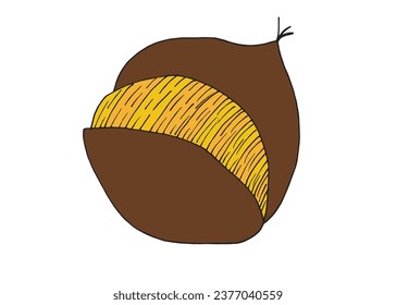 Outline illustration vector image of a chestnut.
Hand drawn artwork of a chestnut. 
Simple cute original logo.
Hand drawn vector illustration for posters, cards, t-shirts.