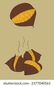 Outline illustration vector image of a chestnut.
Hand drawn artwork of a chestnut. 
Simple cute original logo.
Hand drawn vector illustration for posters, cards, t-shirts.