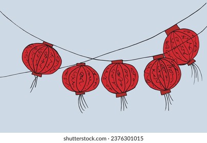 Umfassende Vektorgrafik einer chinesischen Laterne.
Handgezeichnete Kunstwerke einer chinesischen Laterne. 
Einfaches, niedliches Originallogo.
Handgezeichnete Vektorgrafik für Poster, Karten, T-Shirts.