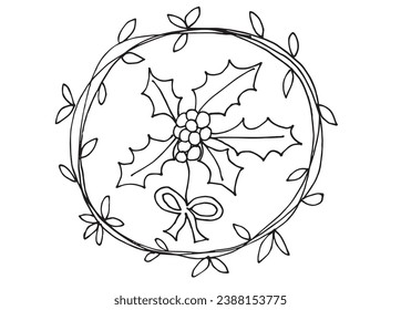 Outline illustration vector image of a Christmas decoration.
Hand drawn artwork of a christmas decoration. 
Simple original logo.
Hand drawn vector illustration for posters, cards, t-shirts.
