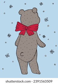 Outline illustration vector image of a Christmas teddy.
Hand drawn artwork of a xmas teddy bear.
Simple cute original logo.
Hand drawn vector illustration for posters, cards, t-shirts.