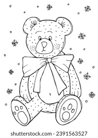 Outline illustration vector image of a Christmas teddy.
Hand drawn artwork of a xmas teddy bear.
Simple cute original logo.
Hand drawn vector illustration for posters, cards, t-shirts.