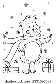 Outline illustration vector image of a Christmas teddy.
Hand drawn artwork of a xmas teddy bear.
Simple cute original logo.
Hand drawn vector illustration for posters, cards, t-shirts.