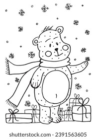 Outline illustration vector image of a Christmas teddy.
Hand drawn artwork of a xmas teddy bear.
Simple cute original logo.
Hand drawn vector illustration for posters, cards, t-shirts.