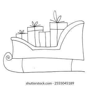 Outline illustration vector image of a Christmas sleigh.
Hand drawn artwork of a Christmas sleigh.
Simple cute original logo.
Hand drawn vector illustration for posters.