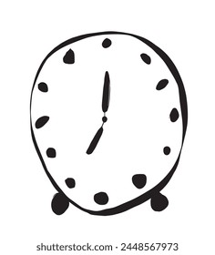 Outline illustration vector image of a clock.
Hand drawn artwork of a bowl of a clock.
Simple cute original logo.
Hand drawn vector illustration for posters.