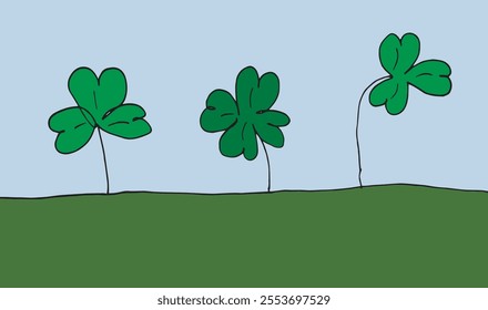 Outline illustration vector image of a clover.
Hand drawn artwork of a clover.
Simple cute original logo.
Hand drawn vector illustration for posters.